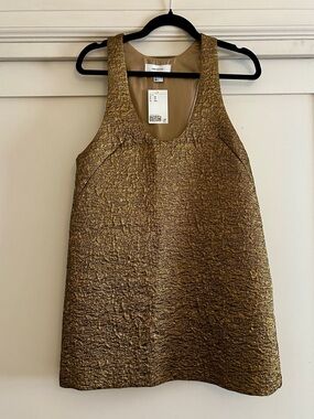 H&M EDITION Metallic Gold Textured Tank Shift Dress!